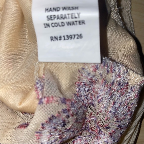 Honey Punch Beige Purple Floral Embroidered Long Sleeve V Neck Bodysuit - Picture 10 of 12